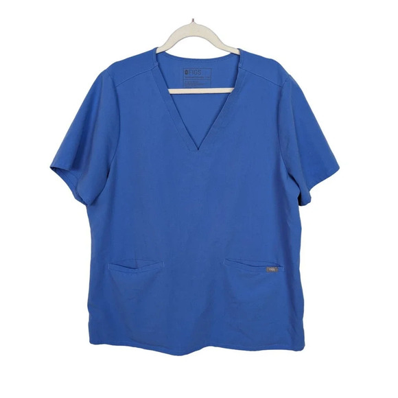 Figs Womens sz XXL Casma Scrub Top Solid Blue Two Pocket Nursing Medical V Neck - Picture 1 of 7